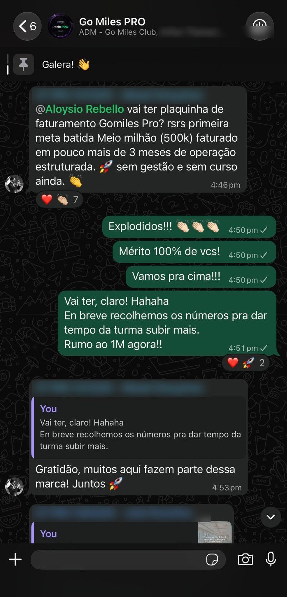Depoimento real de membro - meta de R$500 mil batida no Go Miles Pro
